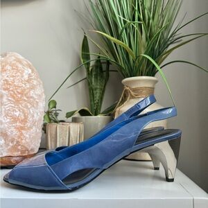 Nine West Blue Slingback Heels with Silver Accents